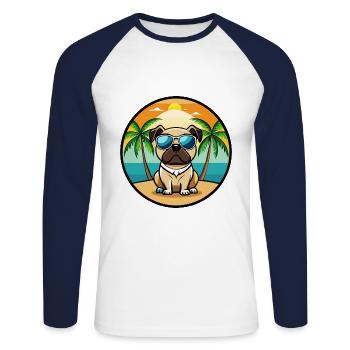 Pug Dog Funny Cartoon Summer Beach Sunglasses Cool - Unisex Long Sleeve Baseball T-Shirt - white/navy - Front - Nik (191cm)