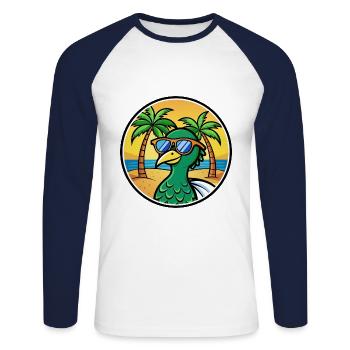 Peacock Funny Cartoon Summer Beach Sunglasses Cool - Unisex Long Sleeve Baseball T-Shirt - white/navy - Front - Nik (191cm)