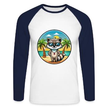 Waschbär Lustig Cartoon Sommer Strand Sonnenbrille Cool - Unisex Baseballshirt langarm - Weiß/Navy - Vorne - Nik (191cm)
