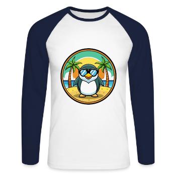 Penguin Funny Cartoon Summer Beach Sunglasses Cool - Unisex Long Sleeve Baseball T-Shirt - white/navy - Front - Nik (191cm)