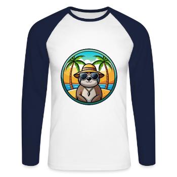 Sloth Funny Cartoon Summer Beach Sunglasses Cool - Unisex Long Sleeve Baseball T-Shirt - white/navy - Front - Nik (191cm)