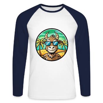 Chèvre Drôle Dessin Animé Plage D’été Lunettes De Soleil Autocollant - T-shirt baseball manches longues Homme - blanc/marine - Devant - Nik (191cm)