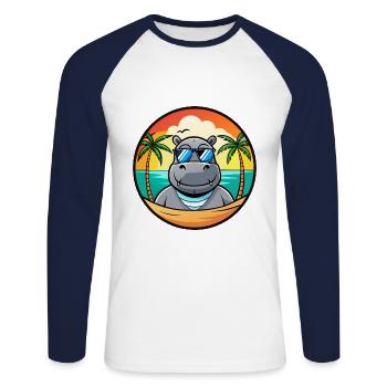 Hippo Funny Cartoon Summer Beach Sunglasses Cool - Unisex Long Sleeve Baseball T-Shirt - white/navy - Front - Nik (191cm)