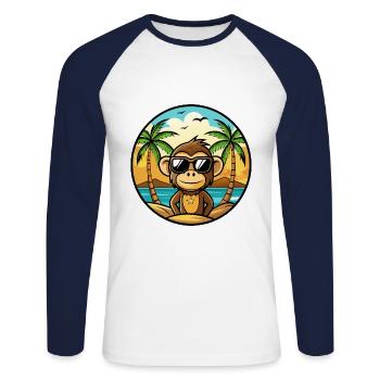 Singe Drôle Dessin Animé Plage D’été Lunettes De Soleil Cool - T-shirt baseball manches longues Homme - blanc/marine - Devant - Nik (191cm)