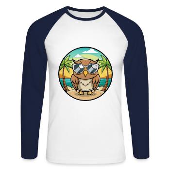 Eule Lustige Cartoon Sommer Strand Sonnenbrille Aufkleber - Unisex Baseballshirt langarm - Weiß/Navy - Vorne - Nik (191cm)