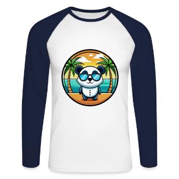 Panda Lustige Cartoon Sommer Strand Sonnenbrille Cool - Unisex Baseballshirt langarm - Weiß/Navy - Vorne - Nik (191cm)