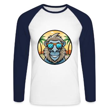 Babouin Drôle Dessin Animé Plage D’été Lunettes De Soleil Cool - T-shirt baseball manches longues Homme - blanc/marine - Devant - Nik (191cm)