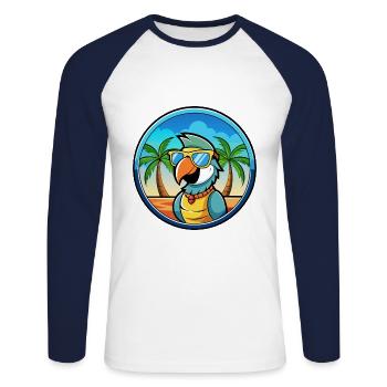Perroquet Drôle Dessin Animé Plage Été Lunettes De Soleil Cool - T-shirt baseball manches longues Homme - blanc/marine - Devant - Nik (191cm)