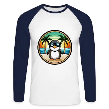 Penguin Funny Cartoon Summer Beach Sunglasses Cool - Unisex Long Sleeve Baseball T-Shirt - white/navy - Front - Nik (191cm)