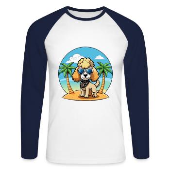 Caniche Chien Drôle Dessin Animé Plage De Plage Lunettes De Soleil - T-shirt baseball manches longues Homme - blanc/marine - Devant - Nik (191cm)