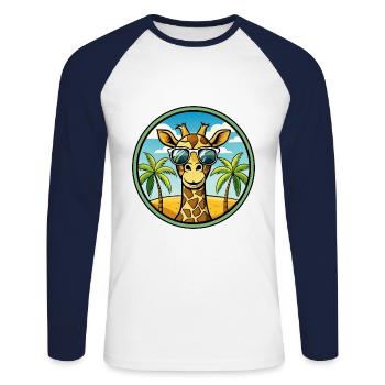 Giraffe Lustige Cartoon Sommer Strand Sonnenbrille Cool - Unisex Baseballshirt langarm - Weiß/Navy - Vorne - Nik (191cm)
