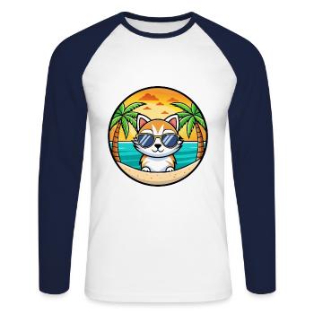 Kitten Funny Cartoon Summer Beach Sunglasses Cool - Unisex Long Sleeve Baseball T-Shirt - white/navy - Front - Nik (191cm)