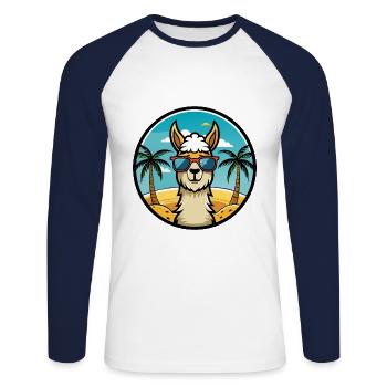 Llama Funny Cartoon Summer Beach Sunglasses Cool - Unisex Long Sleeve Baseball T-Shirt - white/navy - Front - Nik (191cm)