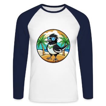 Magpie Drôle Dessin Animé Plage De Plage Lunettes Cool - T-shirt baseball manches longues Homme - blanc/marine - Devant - Nik (191cm)