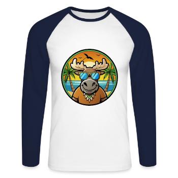 Elch Lustige Cartoon Sommer Strand Sonnenbrille Cool - Unisex Baseballshirt langarm - Weiß/Navy - Vorne - Nik (191cm)