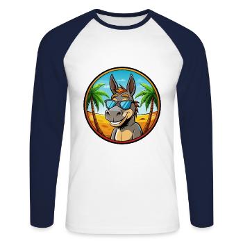 Donkey Funny Cartoon Summer Beach Sunglasses Cool - Unisex Long Sleeve Baseball T-Shirt - white/navy - Front - Nik (191cm)