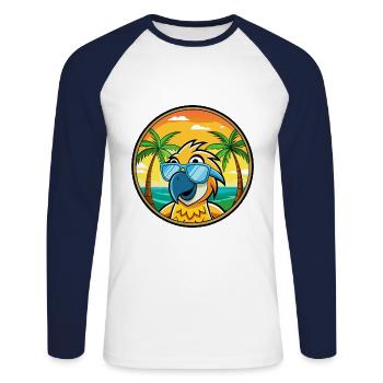 Perroquet Drôle Dessin Animé Plage Été Lunettes De Soleil Cool - T-shirt baseball manches longues Homme - blanc/marine - Devant - Nik (191cm)