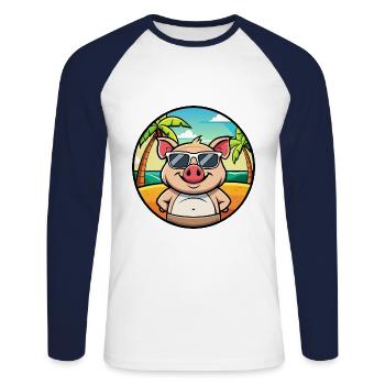 Cochon Drôle Dessin Animé Plage D’été Lunettes De Soleil Autocollant - T-shirt baseball manches longues Homme - blanc/marine - Devant - Nik (191cm)