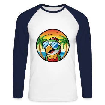 Perroquet Drôle Dessin Animé Plage Été Lunettes De Soleil Cool - T-shirt baseball manches longues Homme - blanc/marine - Devant - Nik (191cm)