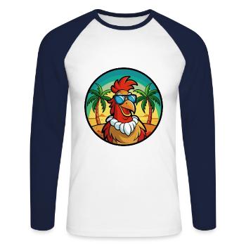 Hahn Lustige Cartoon Sommer Strand Sonnenbrille Cool - Unisex Baseballshirt langarm - Weiß/Navy - Vorne - Nik (191cm)