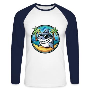 Requin Drôle Dessin Animé Plage D’été Lunettes De Soleil Cool - T-shirt baseball manches longues Homme - blanc/marine - Devant - Nik (191cm)