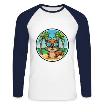 Squirrel Funny Cartoon Summer Beach Sunglasses - Unisex Long Sleeve Baseball T-Shirt - white/navy - Front - Nik (191cm)