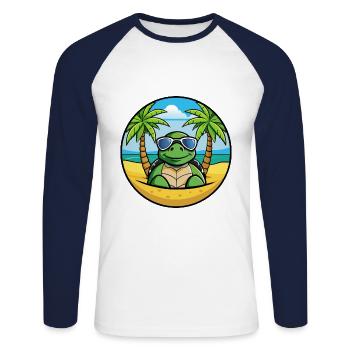 Schildkröte Lustige Cartoon Sommer Strand Sonnenbrille Cool - Unisex Baseballshirt langarm - Weiß/Navy - Vorne - Nik (191cm)