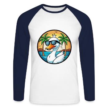 Cygne Drôle Dessin Animé Plage D’été Lunettes De Soleil Autocollant - T-shirt baseball manches longues Homme - blanc/marine - Devant - Nik (191cm)