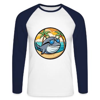 Wal Lustig Cartoon Sommer Strand Sonnenbrille Cool - Unisex Baseballshirt langarm - Weiß/Navy - Vorne - Nik (191cm)