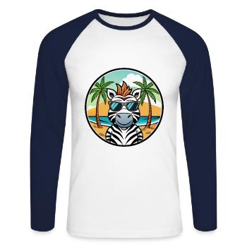 Zebra Funny Cartoon Summer Beach Sunglasses Cool - Unisex Long Sleeve Baseball T-Shirt - white/navy - Front - Nik (191cm)