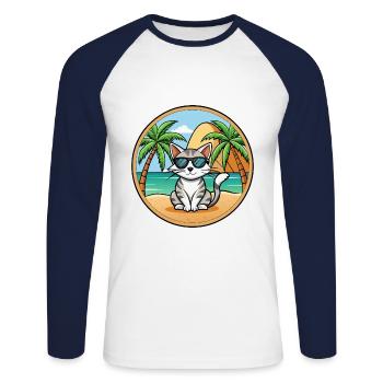 Ägäis Katzenrasse Cartoon Sonnenbrille Strand - Unisex Baseballshirt langarm - Weiß/Navy - Vorne - Nik (191cm)