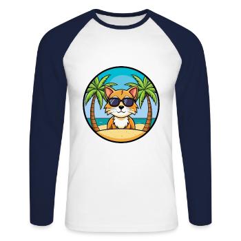 Chat asiatique race dessin animé lunettes de soleil plage - T-shirt baseball manches longues Homme - blanc/marine - Devant - Nik (191cm)