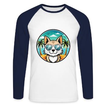 Balinesische Katzenrasse Cartoon Sonnenbrille Strand - Unisex Baseballshirt langarm - Weiß/Navy - Vorne - Nik (191cm)