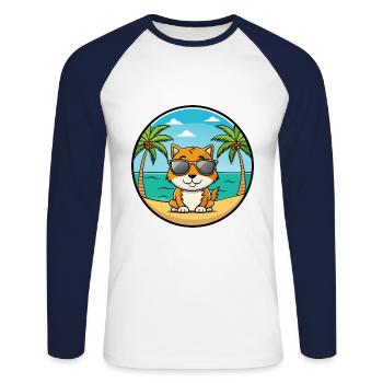 Zypern Katzenrasse Cartoon Sonnenbrille Strand - Unisex Baseballshirt langarm - Weiß/Navy - Vorne - Nik (191cm)