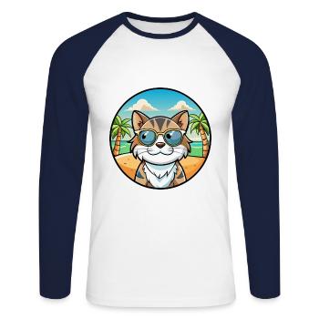 Lunettes de soleil de dessin animé de race de chat calicot dilué plage - T-shirt baseball manches longues Homme - blanc/marine - Devant - Nik (191cm)