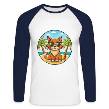 Lunettes de soleil havane brun race chat dessin animé plage - T-shirt baseball manches longues Homme - blanc/marine - Devant - Nik (191cm)