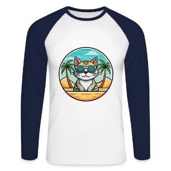 American Wirehair Cat Breed Cartoon Sunglass Beach - Unisex Long Sleeve Baseball T-Shirt - white/navy - Front - Nik (191cm)