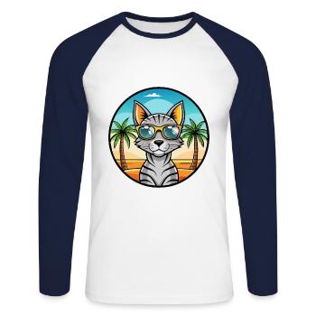 Lunettes de soleil de dessin animé de race de chat Mau égyptienne arabe - T-shirt baseball manches longues Homme - blanc/marine - Devant - Nik (191cm)