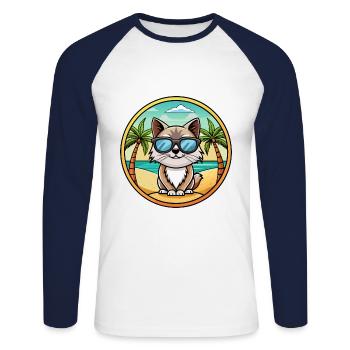 Birman Sacred Cat Breed Cartoon Lunettes de soleil Beach - T-shirt baseball manches longues Homme - blanc/marine - Devant - Nik (191cm)