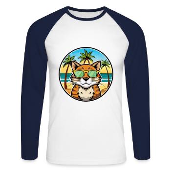 Lunettes de soleil California Spangled Cat Breed Cartoon - T-shirt baseball manches longues Homme - blanc/marine - Devant - Nik (191cm)