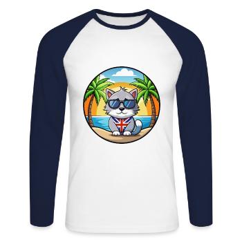 British Silver Cat Breed Cartoon Sunglasses Beach - Unisex Long Sleeve Baseball T-Shirt - white/navy - Front - Nik (191cm)