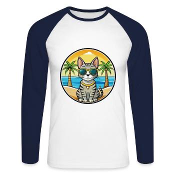 Lunettes de soleil de dessin animé de race de chat Mau égyptien plage - T-shirt baseball manches longues Homme - blanc/marine - Devant - Nik (191cm)