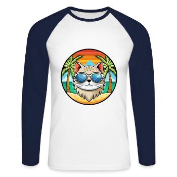 Gamme britannique de chats à poil long dessin animé lunettes de soleil plage - T-shirt baseball manches longues Homme - blanc/marine - Devant - Nik (191cm)