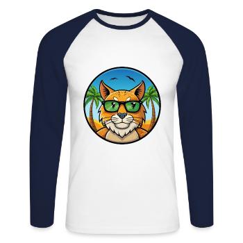 Eurasian Lynx Cat Breed Cartoon Lunettes de soleil Beach - T-shirt baseball manches longues Homme - blanc/marine - Devant - Nik (191cm)