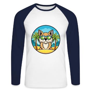Lunettes de soleil de dessin animé de race de chat à poil long allemand plage - T-shirt baseball manches longues Homme - blanc/marine - Devant - Nik (191cm)