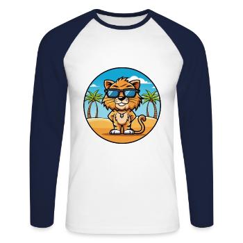 Liger Hybrid Löwe Tiger Katzenrasse Cartoon Strand - Unisex Baseballshirt langarm - Weiß/Navy - Vorne - Nik (191cm)