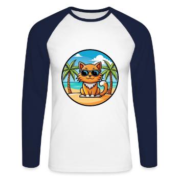 Ingwer Langhaar Katze Rasse Cartoon Sonnenbrille Strand - Unisex Baseballshirt langarm - Weiß/Navy - Vorne - Nik (191cm)