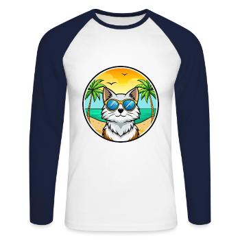Forêt norvégienne Race Dessin animé Lunettes de soleil Plage - T-shirt baseball manches longues Homme - blanc/marine - Devant - Nik (191cm)