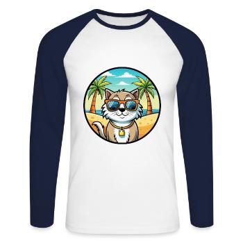 Ragamuffin Lunettes de soleil de dessin animé de race de chat plage - T-shirt baseball manches longues Homme - blanc/marine - Devant - Nik (191cm)