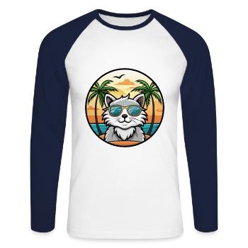 Selkirk Rex Cat Breed Cartoon Lunettes de soleil Beach - T-shirt baseball manches longues Homme - blanc/marine - Devant - Nik (191cm)